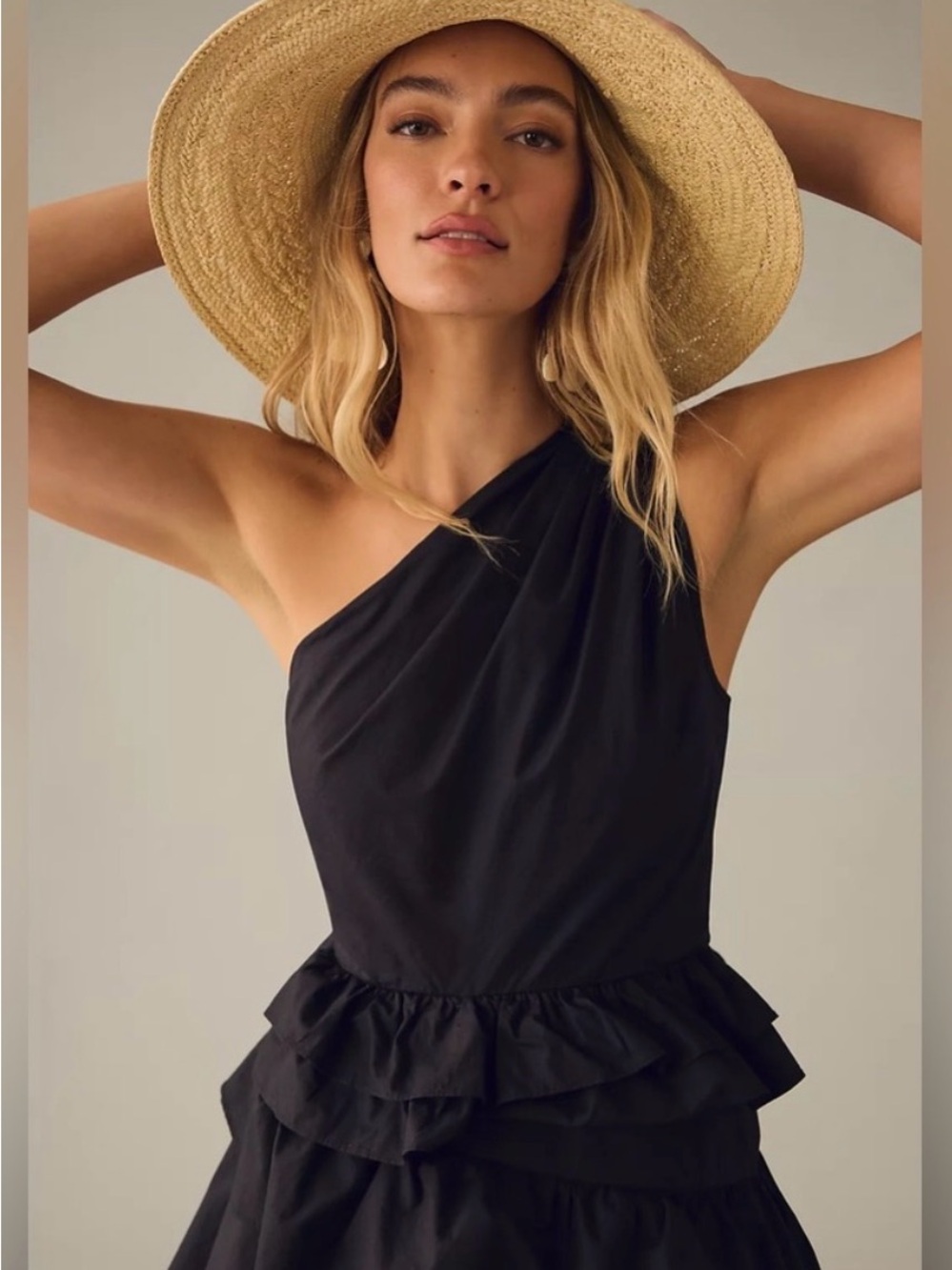 Anthropologie One-Shoulder Black Tiered Ruffle Dress - Picture 3 of 4